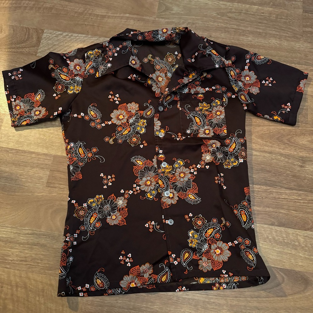 Floral Pattern Polyester 70s Shirt